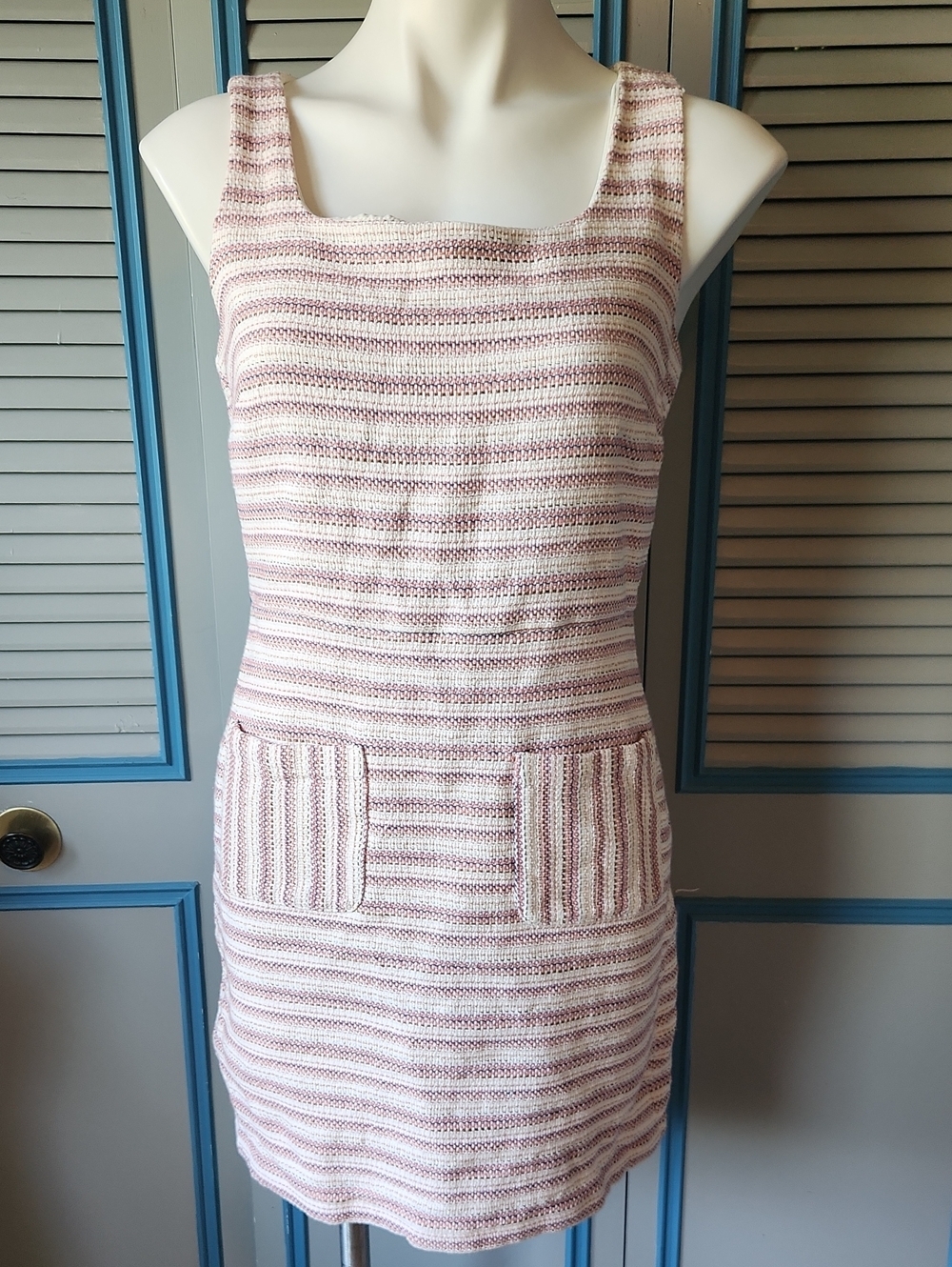 LOFT Pink & Cream Tweed Sleeveless Dress